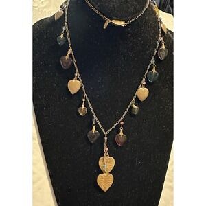 Vintage Glass Works Studio Glass & Brass Heart Charms Multi Color Necklace